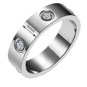 Stainless steel ring silver plated cz stones 6mm wide size 7  NEW